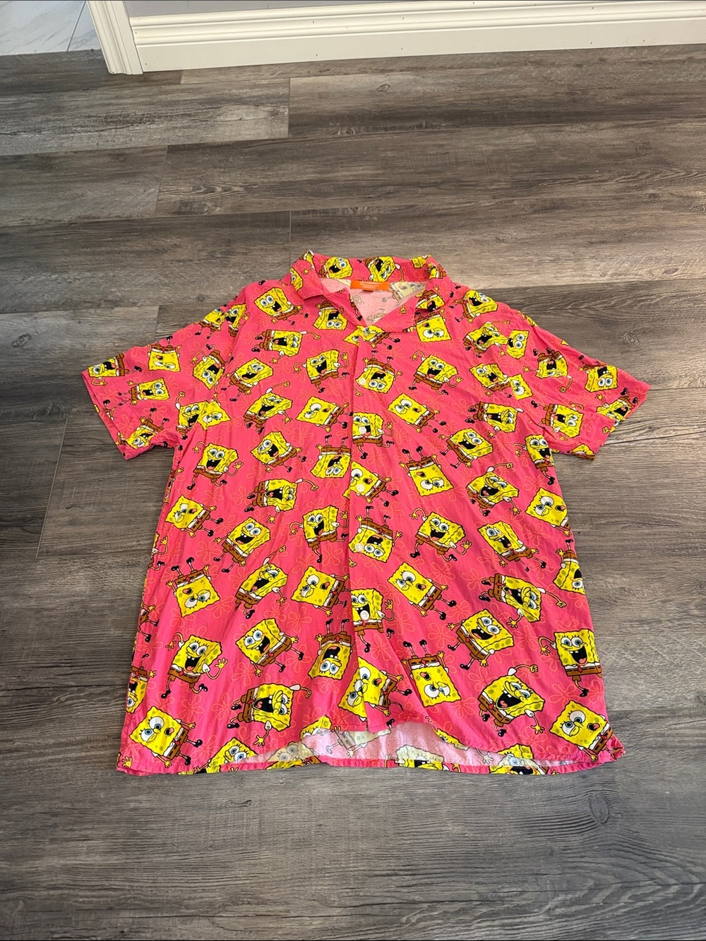 SpongeBob SquarePants Pink Cartoon Button-Up Shirt